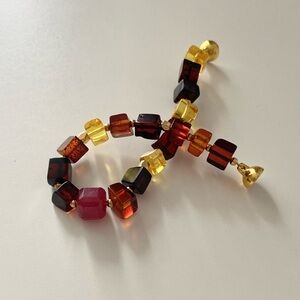 Natural Baltic Amber & Ruby Cube Bead Bracelet